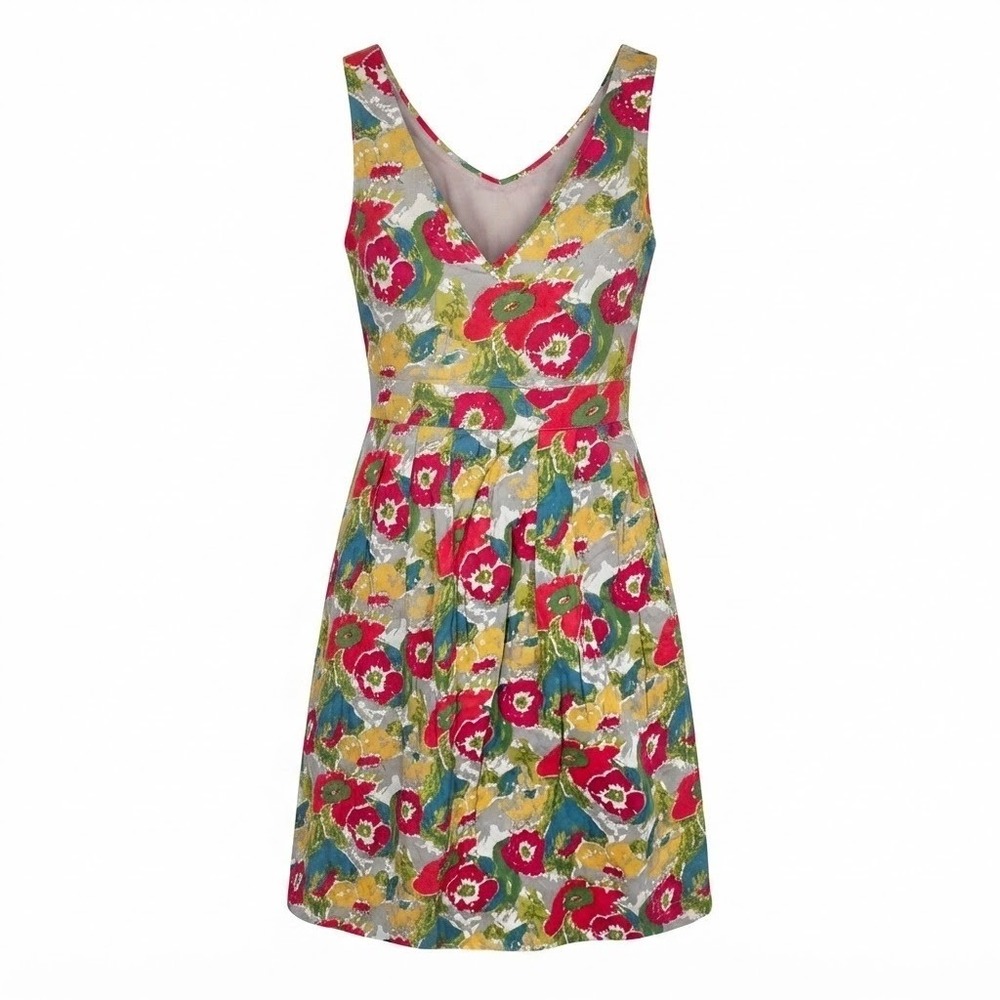 Seasalt Cornwall Lyonesse Dress 10 Floral Cotton V-Neck Fit & Flare - CJ